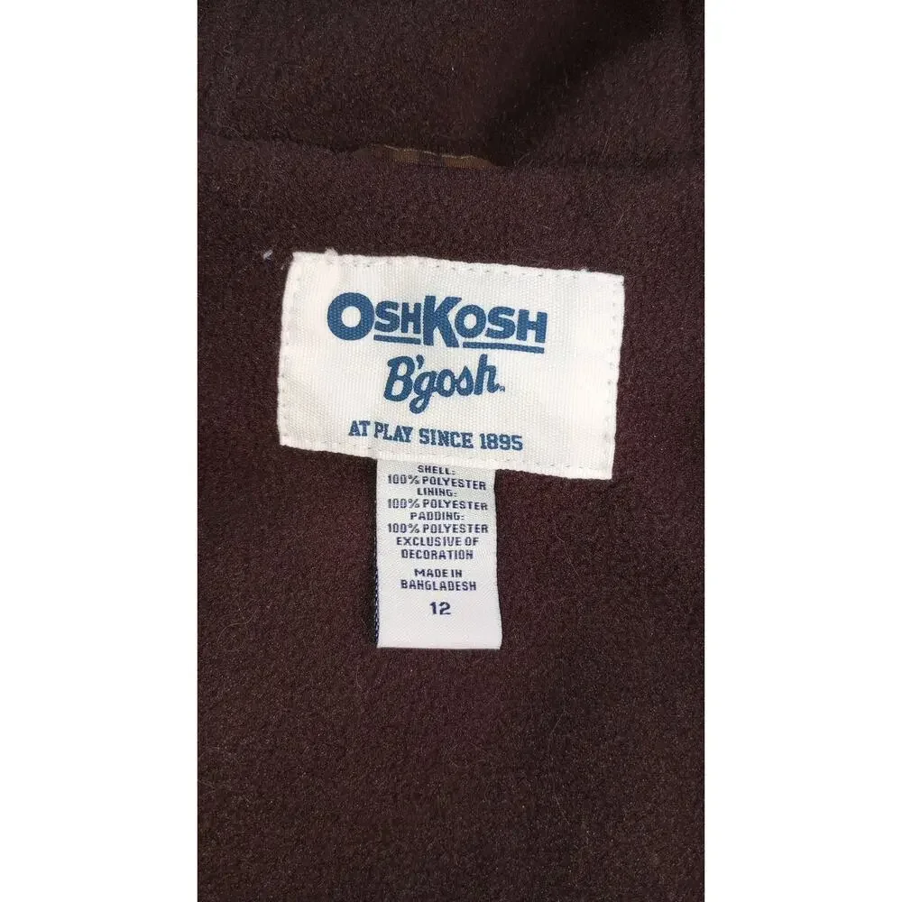 Oshkosh b'gosh Brown Plaid Hooded Fall Pullover Jacket 12